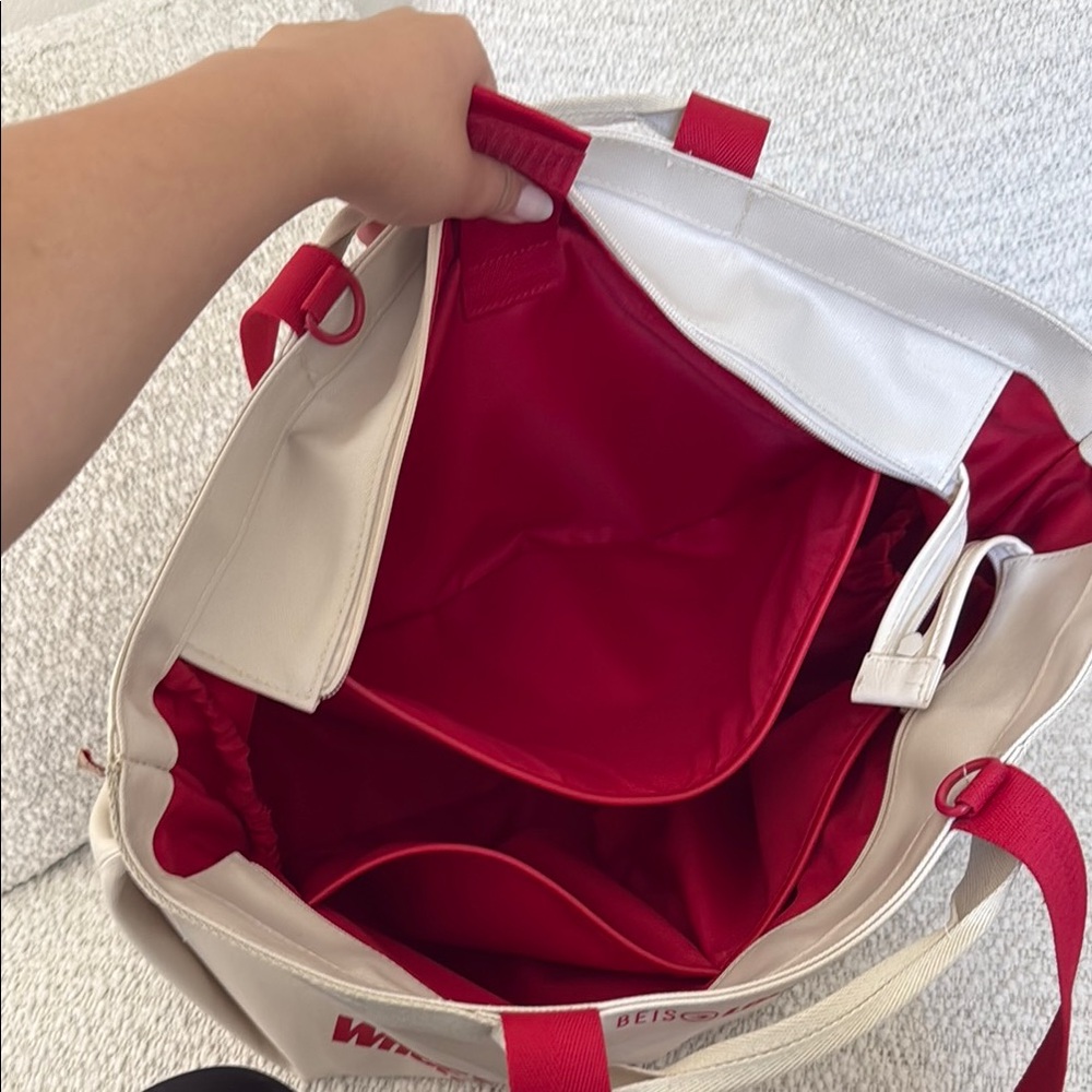 BEIS Cream Tote with Red Text - Picture 7 of 9